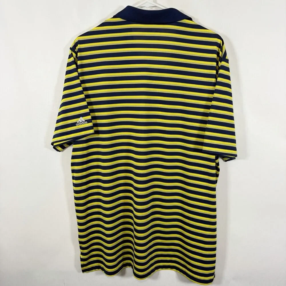 Oakmont Country Club Adidas Golf Polo Shirt Mens XL Navy Yellow Striped EUC